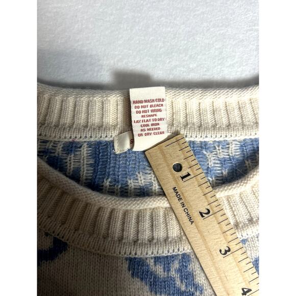 Sundance Womens White with Blue Flower Sweater Size Large - Picture 7 of 9